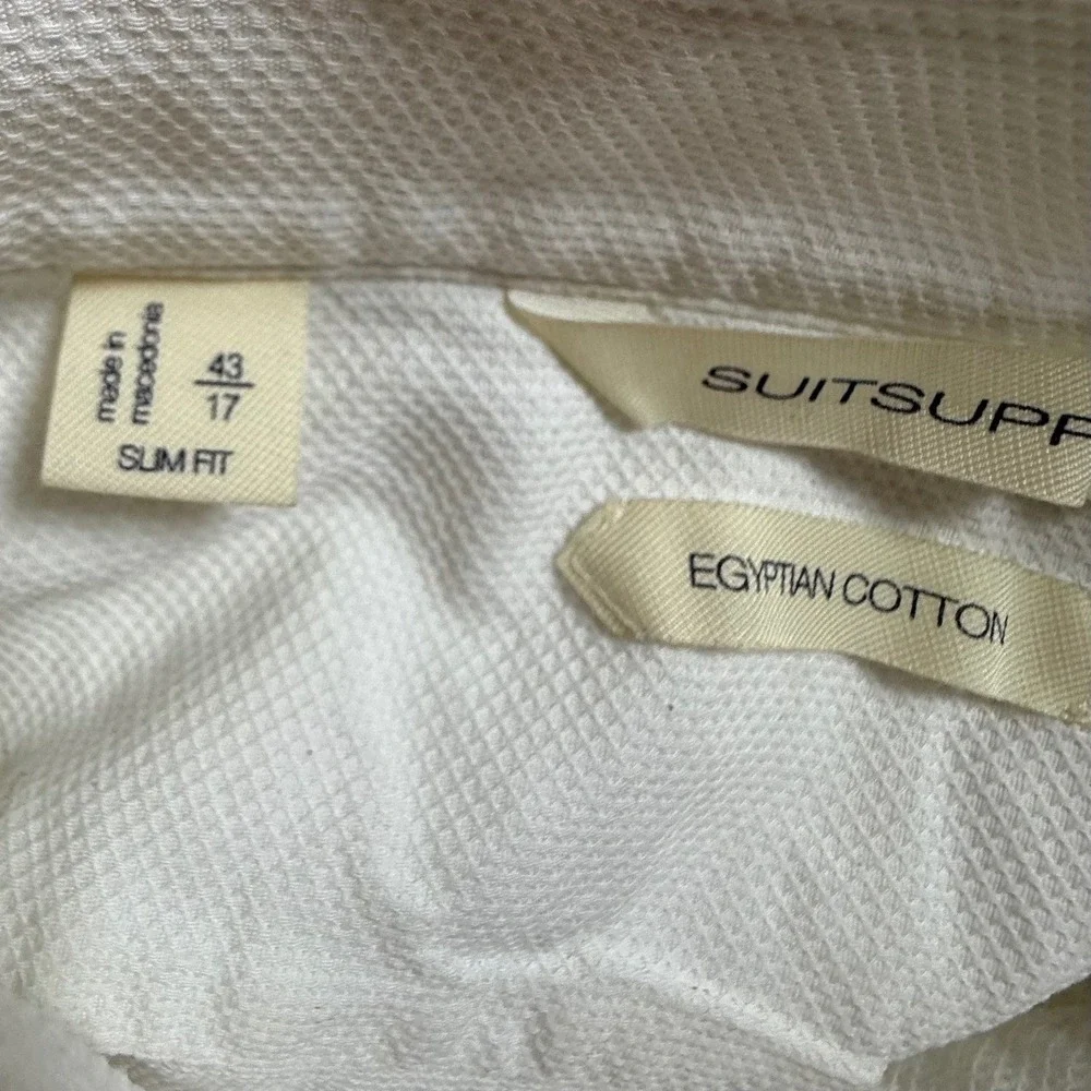 Suitsupply Dress Shirt Mens Large‎ 17 Slim Fit Egyptian Cotton Textured White